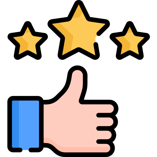 Thumbs up with review stars above it